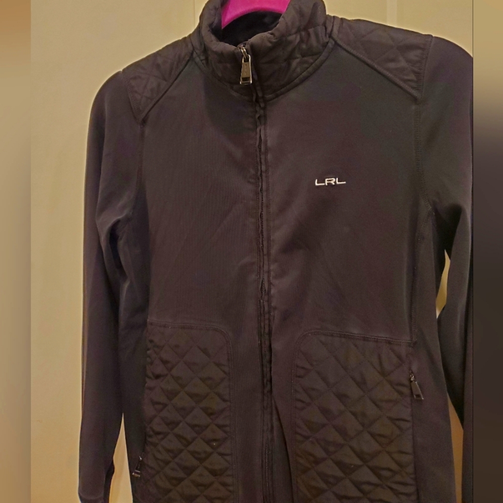 Lauren by Ralph Lauren-Vintage Women's Black, Quilted, Zip Up Sweater, Jacket.
